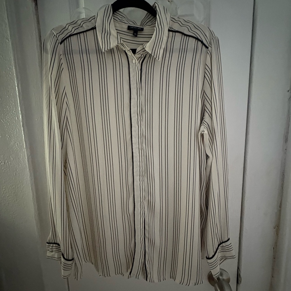 Who What Wear Black and White Striped Shirt